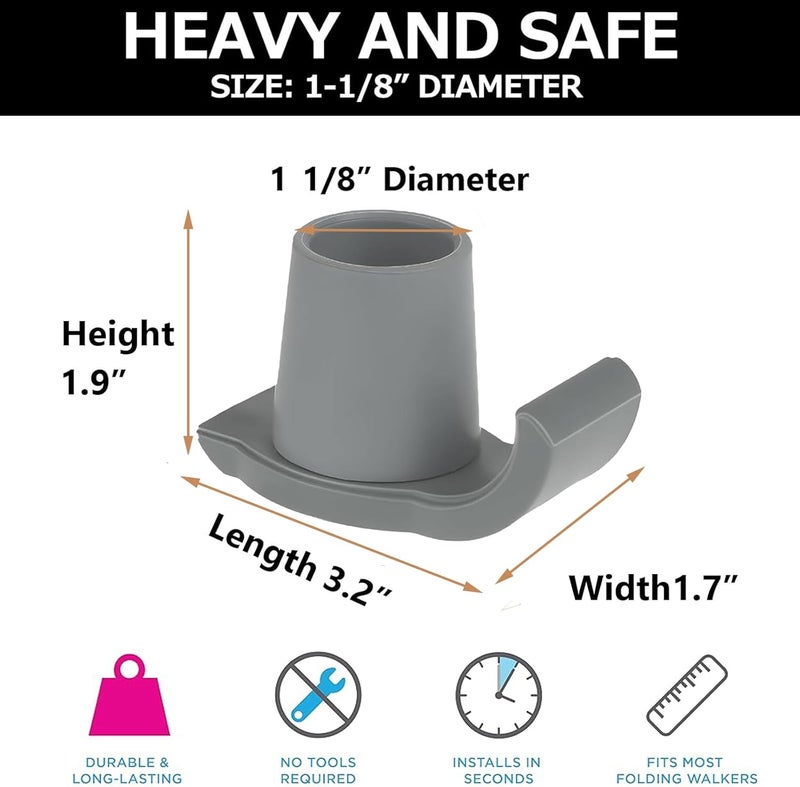 Magicorange 4 Pcs Walker Glide Skis,1 inch Universal Fit Walker ski Glides,Easy to Use Rubber Walker Glides,Walker Feet Replacement (Grey) - Image 2